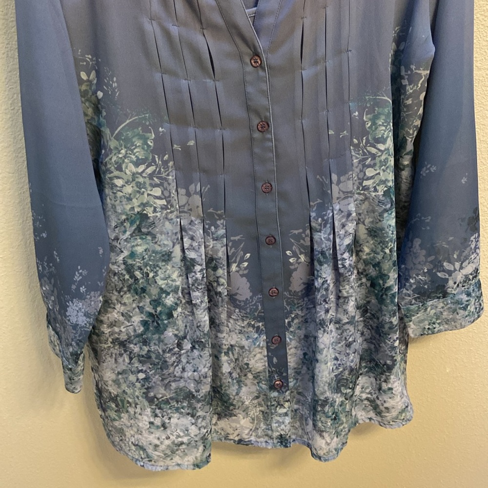 Soft Surroundings Cybele Tunic Periwinkle Floral Pintuck Pleats Blouse w/ Cami - Picture 4 of 16